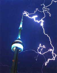 click on this picture to view the video, lighting hits the the hole tower still standing.